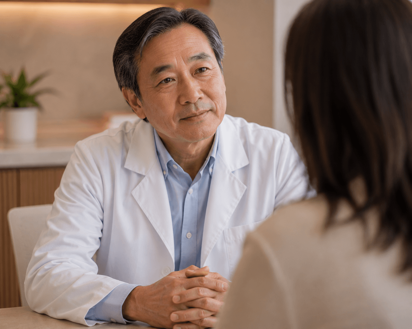 Médico em consulta com paciente, sem precisar olhar para a tela